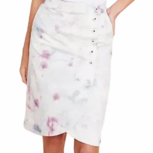 NWT Anthropologie White & Purple Tie Dye Wrap Tulip MIDI Knee Skirt Size 2
